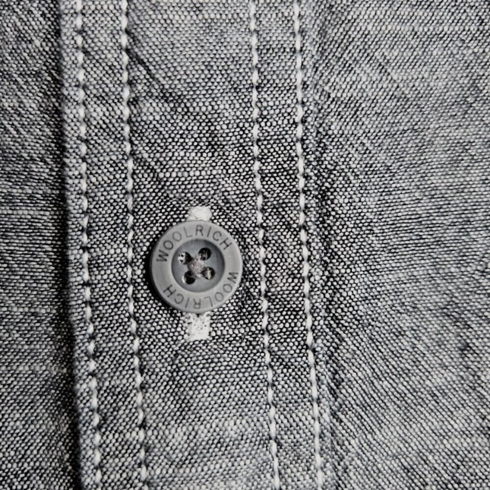 Men's WOOLRICH Button Up Down Shirt size XXL GRAY Cotton Chambray Short Sleeve - Picture 4 of 6